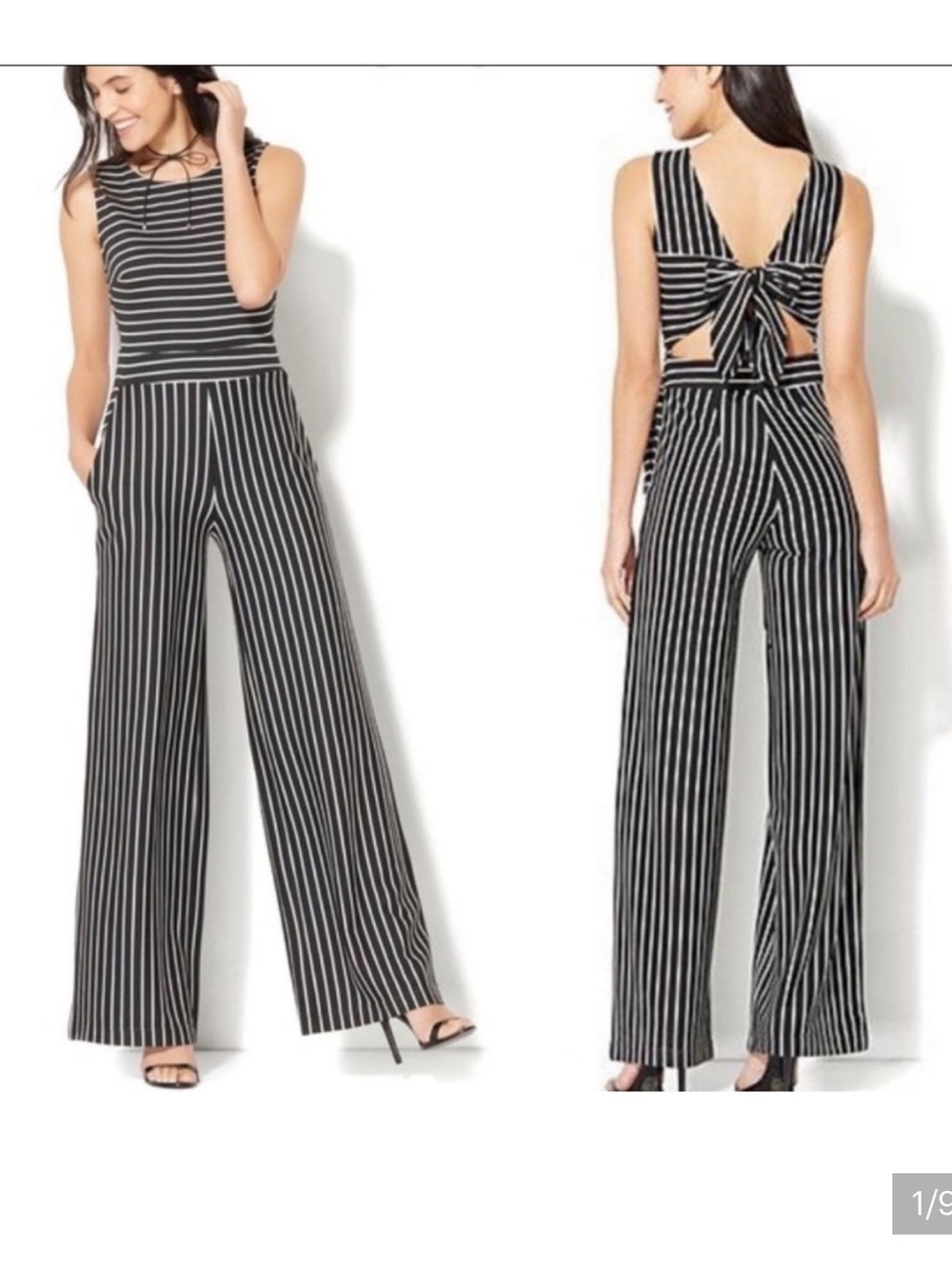 New York & Company cutout tie back , pockets Wide-Leg Jumpsuit M